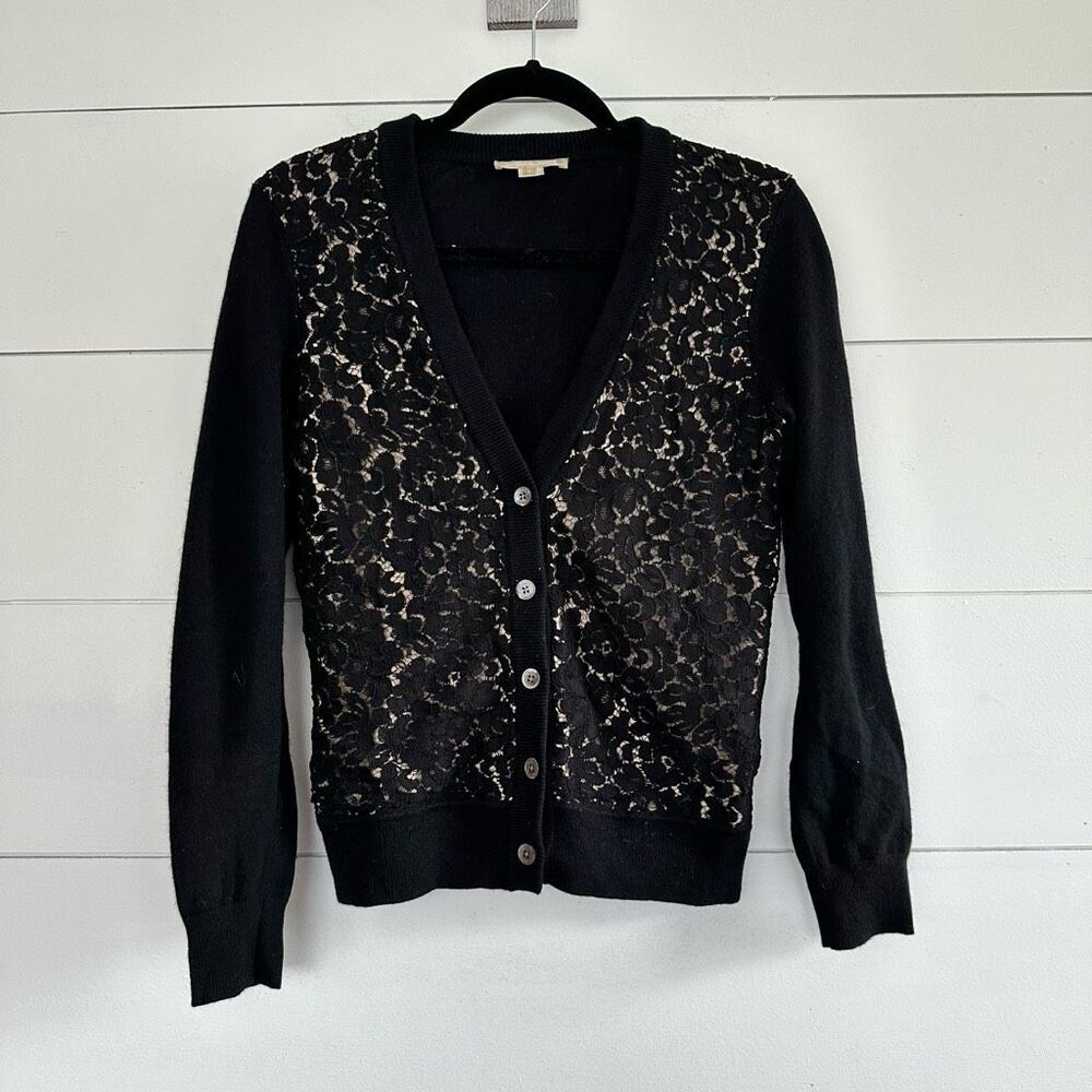 Michael Kors Women’s Small Collection Lace Cashmere Cardigan Black
